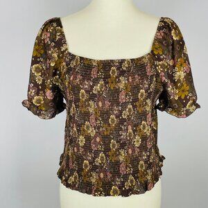 C By One Crop Top Sz XL Dark Floral Forest Fairy Grunge Whimsigoth Milkmaid
